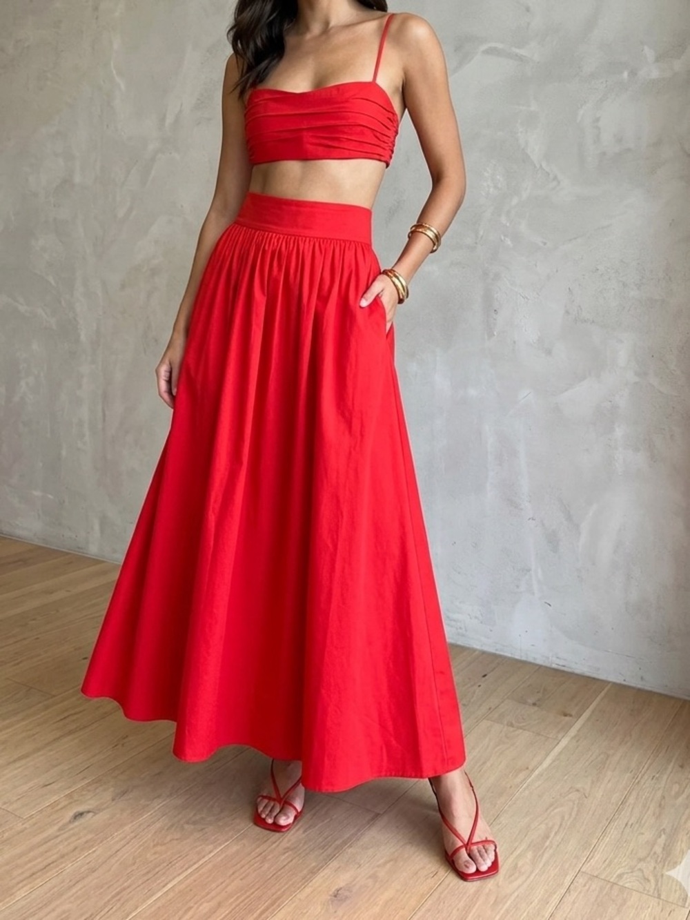 Reformation Carlow Red Linen Skirt Set